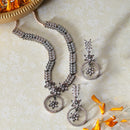 Rose Gold-Plated Gunmetal Toned Pink American Diamond Studded Star & Leaf Shaped Jewellery Set