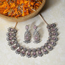 Rose Gold-Plated Gunmetal Toned Pink American Diamond Studded Traditional Touch Necklace & Earrings Jewellery Set