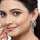 Rhodium-Plated with Silver-Toned American Diamond Circular Drop Earrings