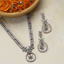 Rose Gold-Plated Gunmetal Toned White American Diamond Studded Star & Leaf Shaped Jewellery Set