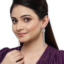 White Rhodium-Plated with Silver-Toned American Diamond Contemporary Drop Earrings