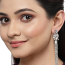 White Rhodium-Plated with Silver-Toned American Diamond Contemporary Drop Earrings