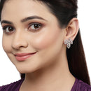 Rhodium-Plated with Silver-Toned White American Diamond Leaf Shaped Studs Earrings