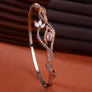 Rose Gold-Plated Black Toned Floral White American Diamond Studded  Kada Bracelet