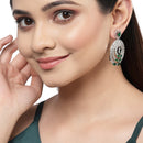 Rhodium-Plated with Silver-Tone Green & White American Diamond Studded Circular Contemporary Drop Earrings