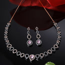 Rose Gold-Plated Gunmetal Toned Pink American Diamonds Studded Spheroid Necklace & Earrings Jewellery Set