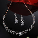 Rose Gold-Plated Gunmetal Toned White American Diamonds Studded Ovate Shaped Necklace & Earrings Jewellery Set