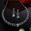 Rose Gold-Plated Gunmetal Toned Sea Green American Diamonds Studded Spheroid Necklace & Earrings Jewellery Set