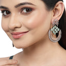 Rose Gold-Plated Gunmetal Toned American Diamond Studded Circular Chandbali Earrings