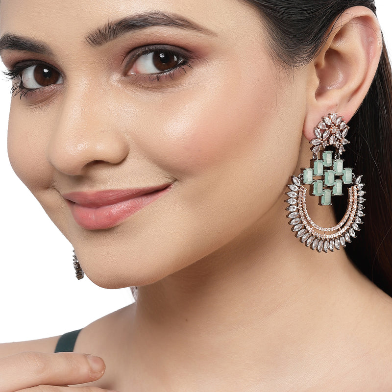 Rose Gold-Plated Gunmetal Toned American Diamond Studded Circular Chandbali Earrings