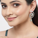 Rhodium-Plated with Silver-Toned American Diamond Circular Drop Earrings