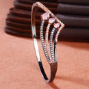 Rose Gold-Plated Black Toned Teardrop Shaped Pink American Diamond Studded Bracelet