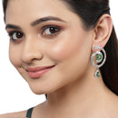 Rhodium-Plated with Silver-Toned American Diamond Circular Drop Earrings