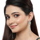 Sea Green Rhodium-Plated with Silver-Toned American Diamond Contemporary Drop Earrings