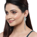 Rhodium-Plated With Silver-Toned American Diamond Studded Drop Earrings