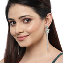 Rhodium-Plated With Silver-Toned American Diamond Studded Drop Earrings