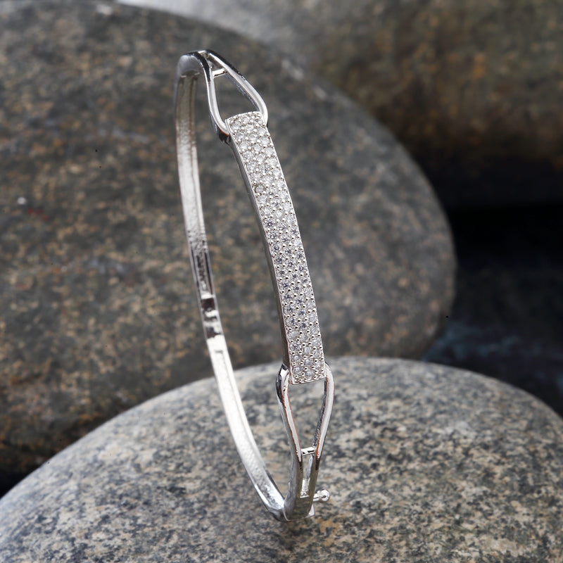 Rhodium-Plated Silver Toned White  American Diamond Studded Bracelet