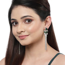 Rhodium-Plated With Silver-Toned American Diamond Studded Drop Earrings