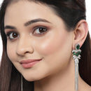 Rhodium-Plated With Silver-Toned American Diamond Studded Drop Earrings