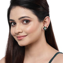 Rhodium-Plated with Silver-Toned Green American Diamond Floral Studs Earrings
