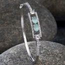 Rhodium-Plated Silver Toned Sea Green American Diamond Studded Kada Bracelet