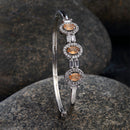 Rhodium-Plated Orange Oval Shape American Diamond Studded Kada Bracelet
