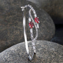 Rhodium-Plated Silver Toned Square Red American Diamond Studded Kada Bracelet