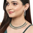 Rhodium-Plated with Silver-Toned Green American Diamond Studded Jewellery Set