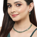 Rhodium-Plated with Silver-Toned Green American Diamond Studded Jewellery Set