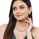 Rhodium-Plated with Silver-Toned Sea Green and White Cubic Zirconia & American Diamond studded Necklace and Drop Earrings Jewellery Set