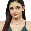 Rhodium-Plated with Silver-Toned Sea Green American Diamond Studded Jewellery Set
