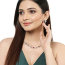 Rhodium-Plated with Silver-Toned Multi-Colour Cubic Zirconia & American Diamond studded Necklace and Drop Earrings Jewellery Set