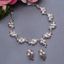 Silver-Plated Pink Cubic Zirconia & White Pearls Studded Jewellery Set