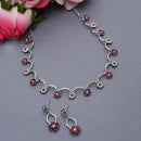 Silver-Plated Pink & White Cubic Zirconia Studded Flower Shaped Necklace with Earrings Jewellery Set