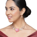 Rose Gold-Plated Red American Diamonds Studded Floweret Necklace & Earrings Jewellery Set