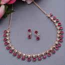 Rose Gold-Plated Pink & White American Diamond Studded Star Shaped Necklace with Earrings Jewellery Set