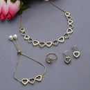 Gold-Plated Dual Toned White American Diamond Studded Heart Shaped Jewellery Set