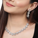 Rhodium-Plated with Silver-Toned Circular Shape White American Diamond Studded Jewellery Set