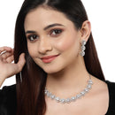 Rhodium-Plated with Silver-Toned Circular Shape White American Diamond Studded Jewellery Set