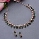 Rose Gold-Plated Green & White American Diamond Studded Star Shaped Necklace with Earrings Jewellery Set
