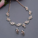 Rose Gold-Plated Blue Cubic Zirconia & White Pearls Studded Jewellery Set