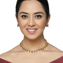 Gold-Plated Red & Green Cubic Zirconia Studded Floral Shaped Jewellery Set