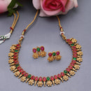 Gold-Plated Red & Green Cubic Zirconia Studded Floweret Theme Jewellery Set