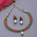 Gold-Plated Red & Green Cubic Zirconia White Pearl Studded Paisley Shaped Jewellery Set