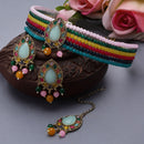 Gold-Plated Multi-Colour Artificial Stones and Beads Studded Jewellery Set