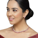 Rose Gold-Plated Pink & White American Diamond Studded Star Shaped Necklace with Earrings Jewellery Set