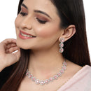 Rhodium-Plated with Silver-Toned Circular Shape Pink and White American Diamond Studded Jewellery Set