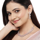 Rhodium-Plated with Silver-Toned Circular Shape Pink and White American Diamond Studded Jewellery Set