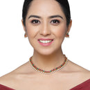 Gold-Plated Red & Green Cubic Zirconia White Pearls Studded Jewellery Set