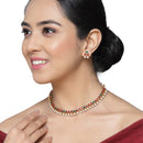 Gold-Plated Red & Green Cubic Zirconia White Pearls Studded Jewellery Set